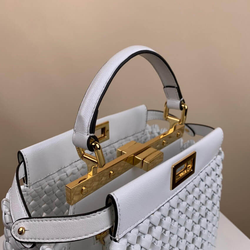 Fendi Peekaboo Iconic Mini Leather Interlace Bag 2031 White