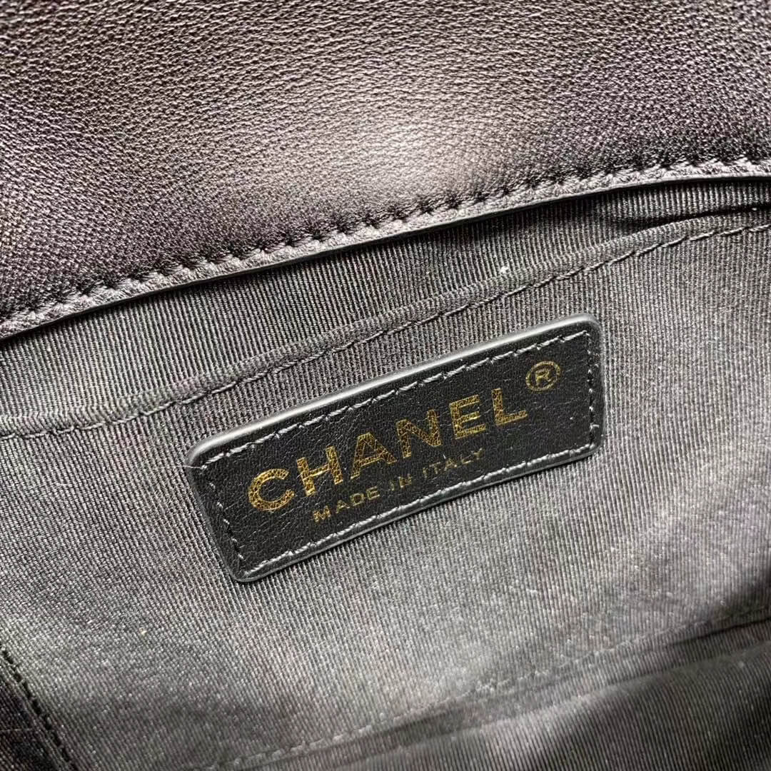 Chanel Small Pearl Logo Strap Flap Bag AS1436 Black