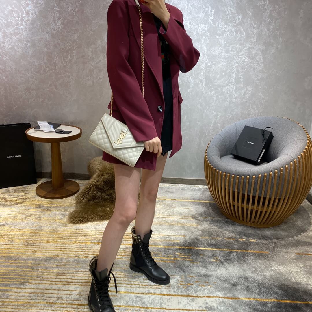 Saint Laurent Grain Leather Envelope Small Bag 526286 White