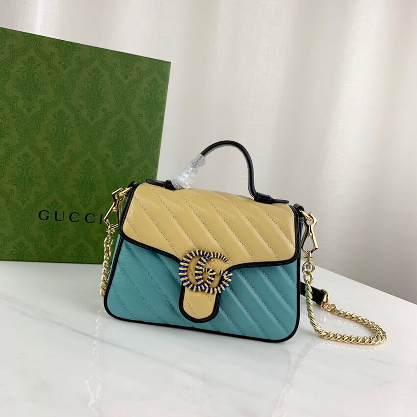 Gucci GG Marmont Mini Bag 583571 Butter and Pastel Blue Leather