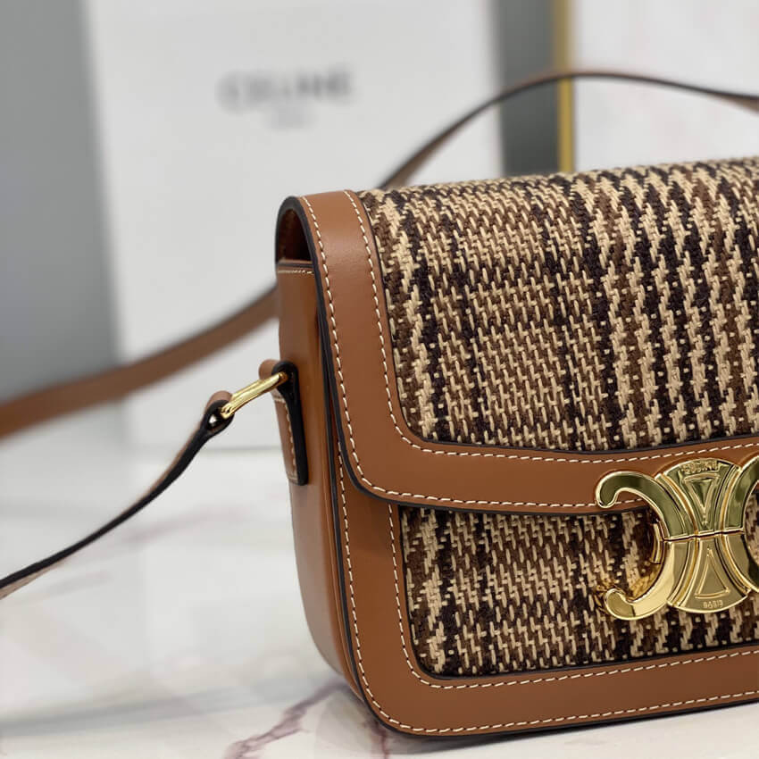 Celie Teen Triomphe Bag in Triomphe Textile and Calfskin 188882 Brown/Tan