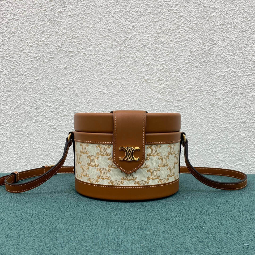 Celine Medium Tambour Bag In Triomphe Canvas 195192 White