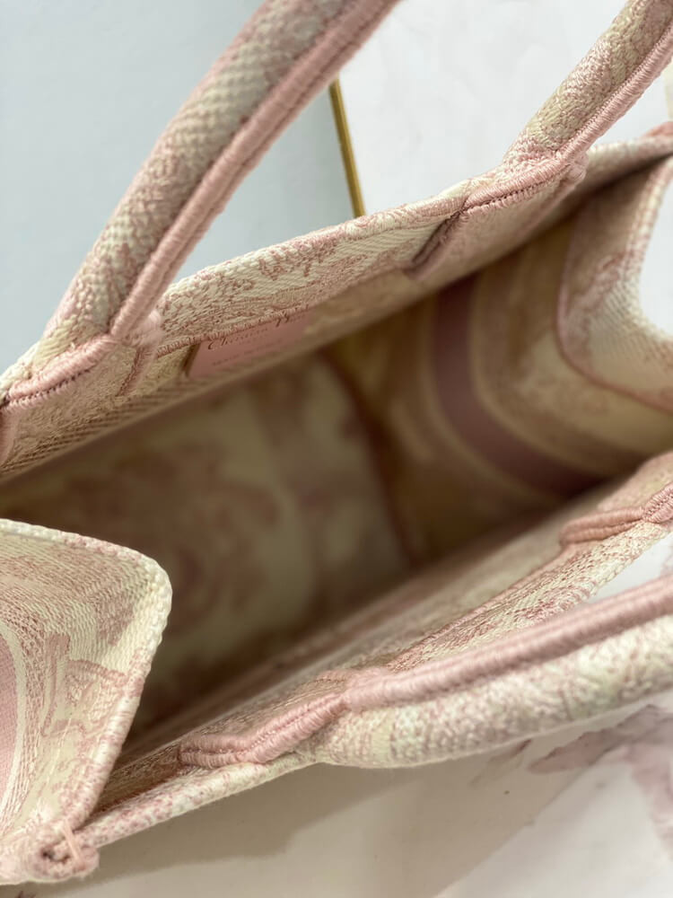Christian Dior Small Book Tote Bag 26cm Toile De Jouy Reverse Embroidery Pink