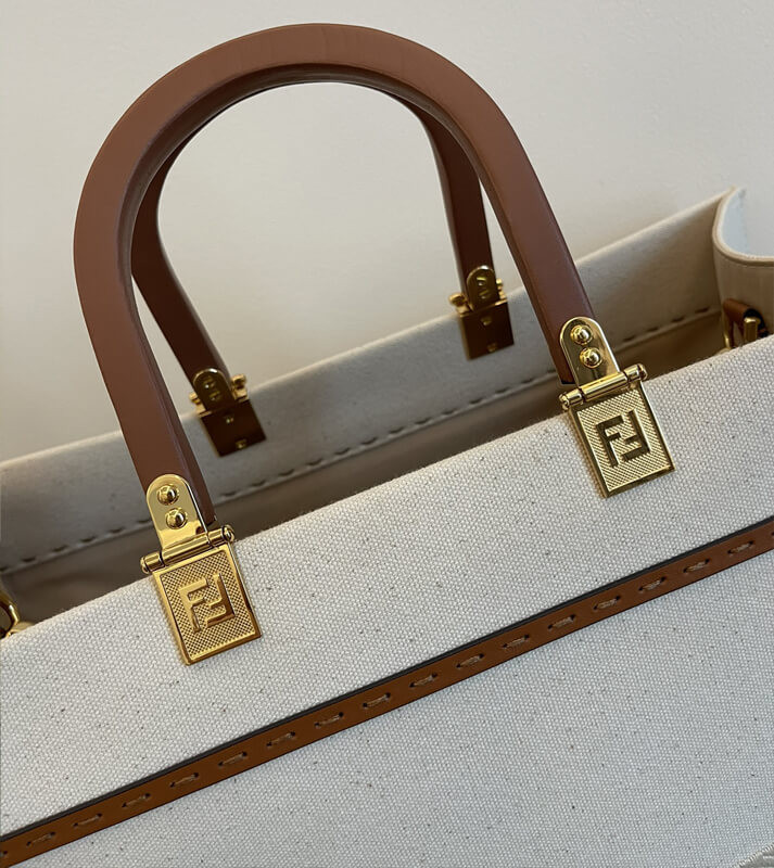 Fendi Medium Sunshine Tote Bag in Cream Canvas 8BH386