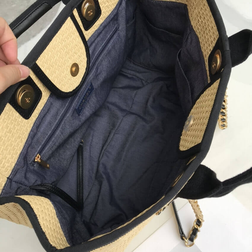 Chanel 21S Deauville Woven Chain Leather Large Shopping Bag A66941