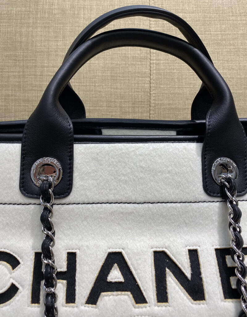 Chanel Wool Felt Deauville Shopping Bag A60598 White/Black