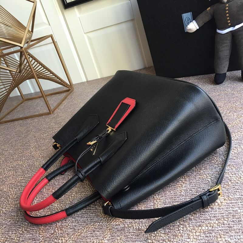 Prada Two-Tone Saffiano Leather Double Bag 1BG775 Black/Red