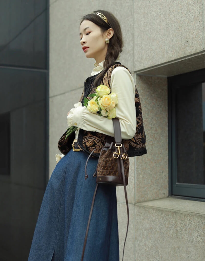 Fendi Mon Tresor Brown Leather Mini-Bag with FF Print 8BS010