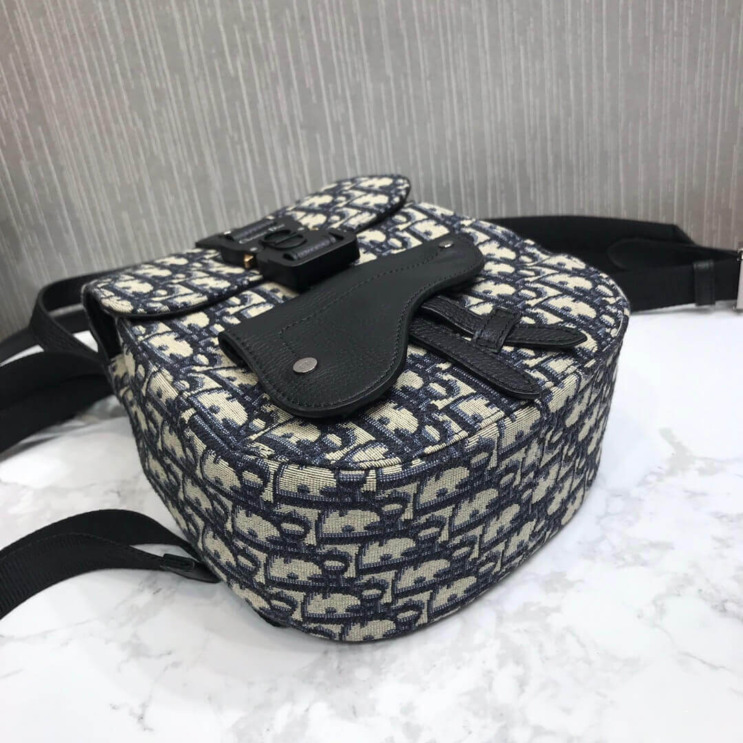 Christian Dior Mini Saddle Backpack Navy Blue Dior Oblique Jacquard 1AD086