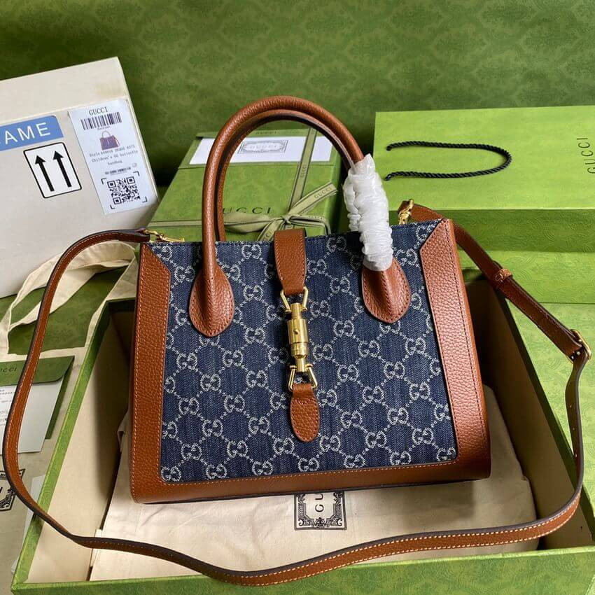 Gucci Jackie 1961 Medium Tote Bag in Blue Denim 649016