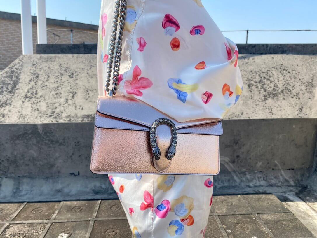 Gucci Dionysus Small Shoulder Bag in Rose Gold Lame Leather 499623