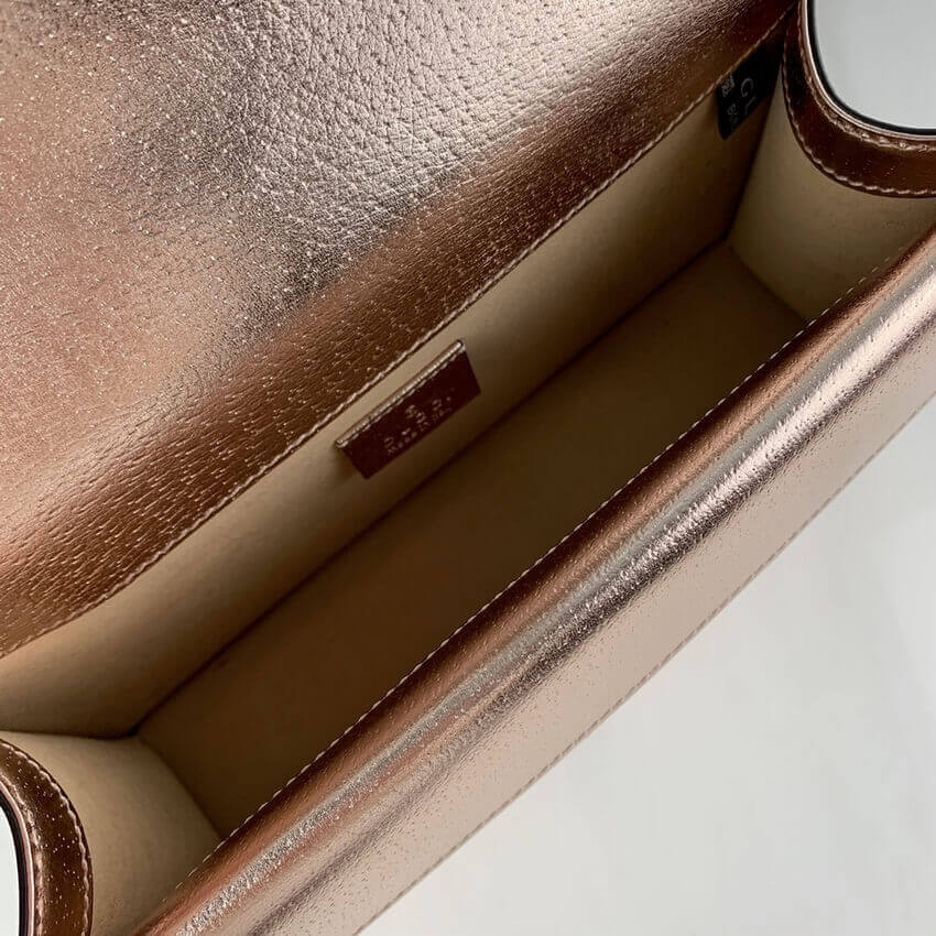 Gucci Dionysus Small Shoulder Bag in Rose Gold Lame Leather 499623