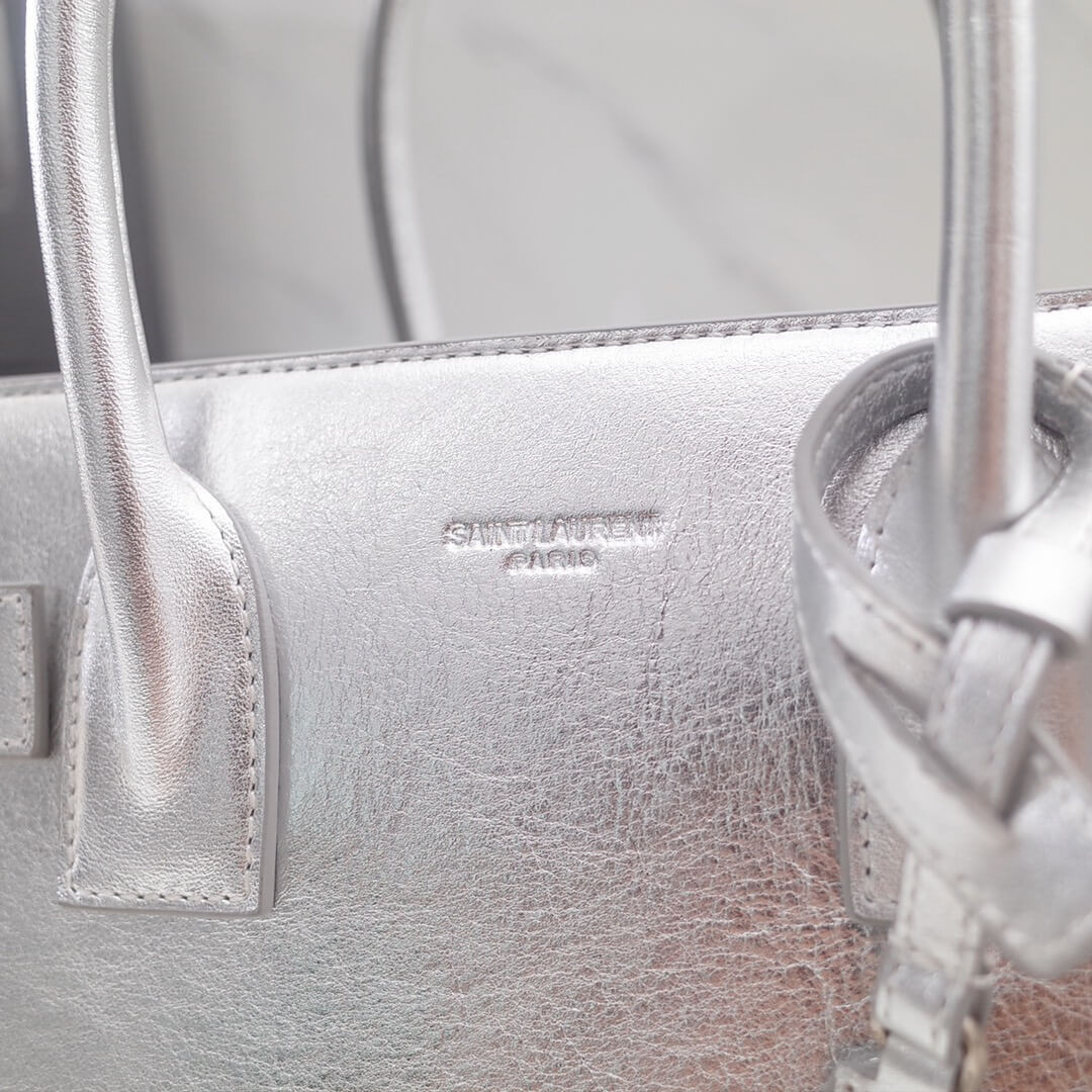 Saint Laurent Sac De Jour Souple Baby In Crumpled Silver Calf Leather 477477
