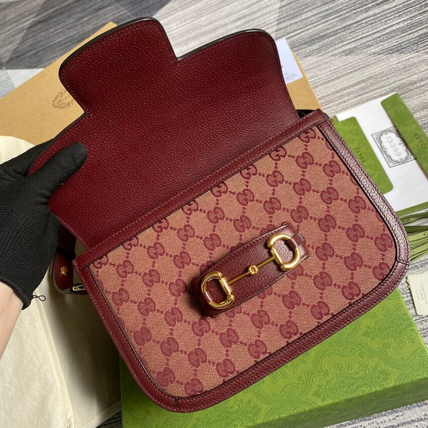 Gucci Horsebit 1955 Small Bag 602204 in  Burgundy GG Canvas