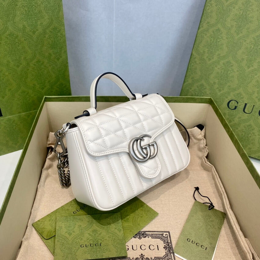 Gucci GG Marmont White Matelasse Leather Mini Top Handle Bag 583571