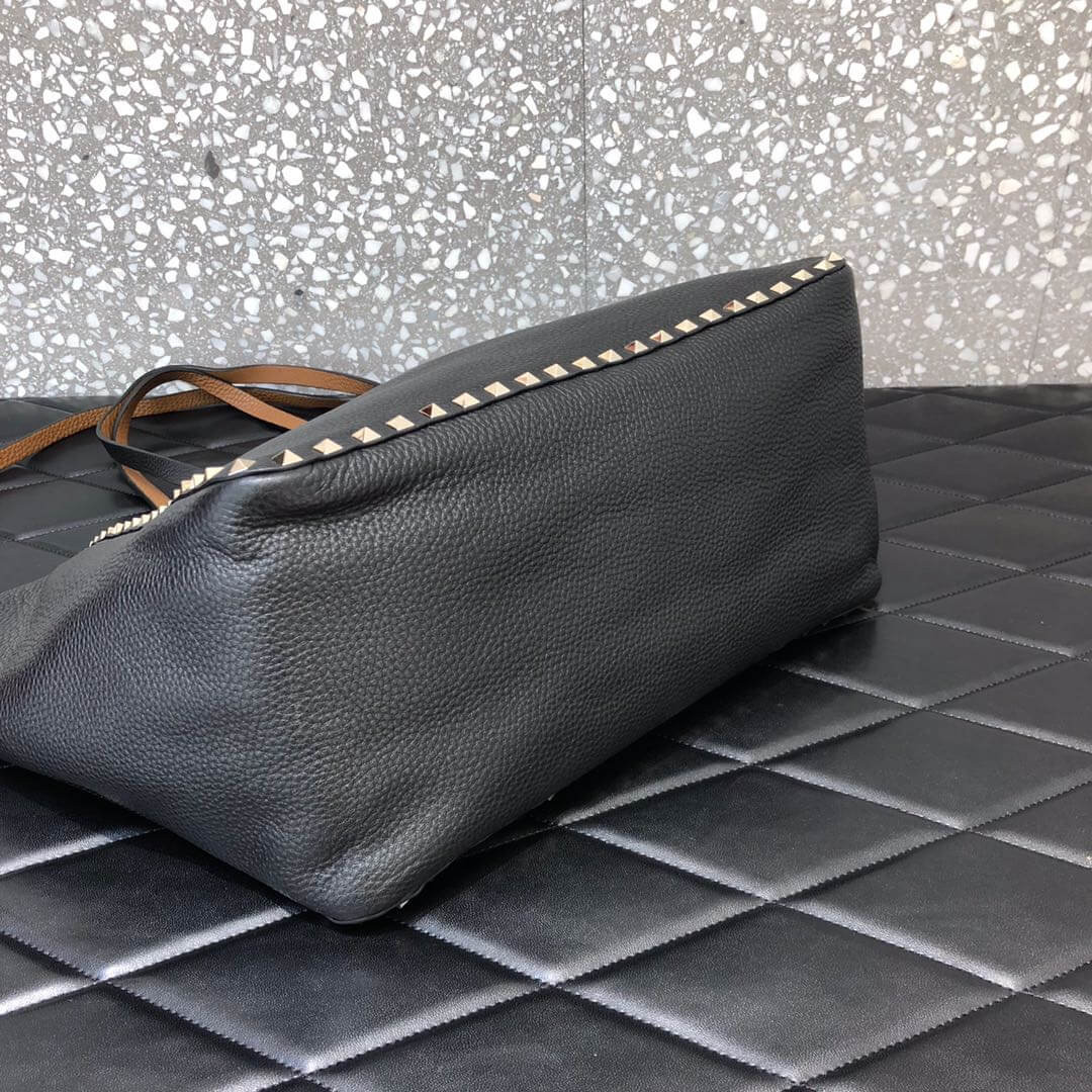 Valentino Garavani Medium Double Rockstud Reversible Tote Bag 0067J Black/Brown