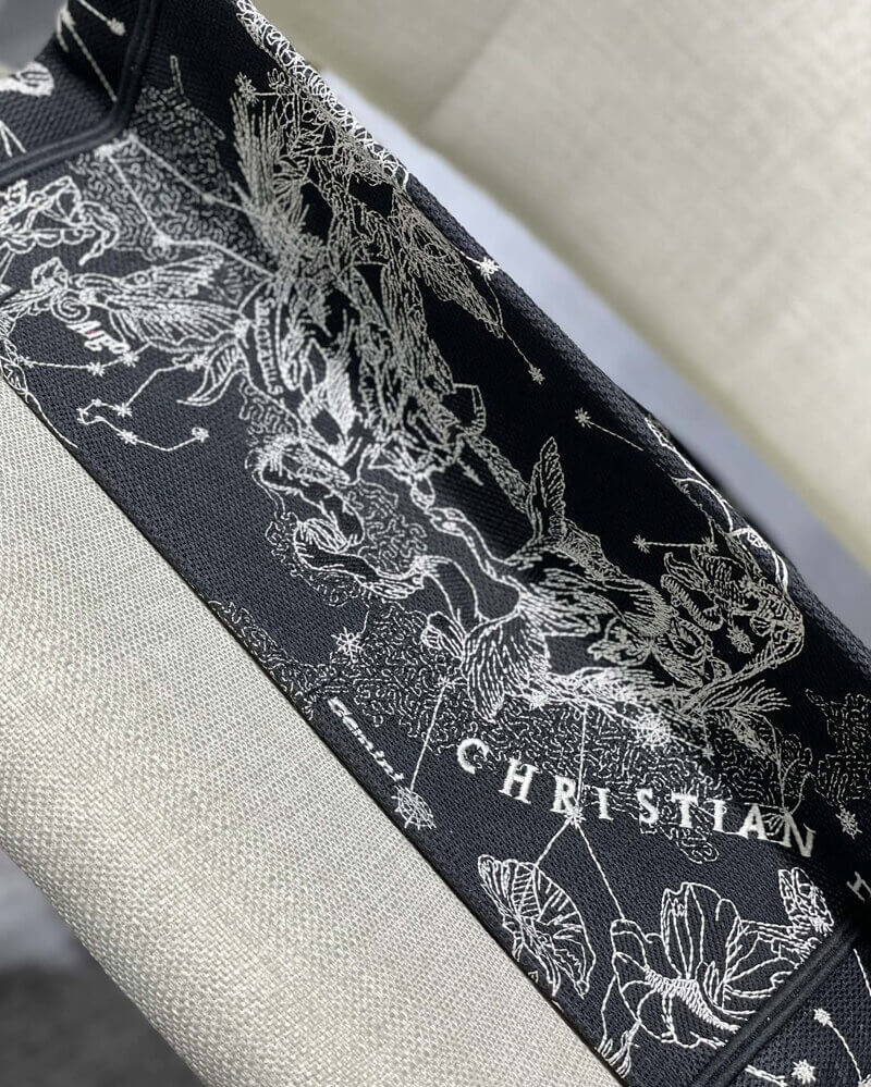 Christian Dior Medium Book Tote Black Toile de Jouy Zodiac Embroidery M1296