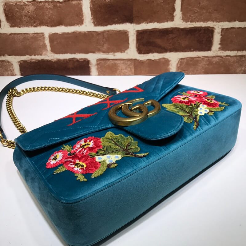 Gucci XXV Anniversary Teal Velvet Shoulder Bag 443496