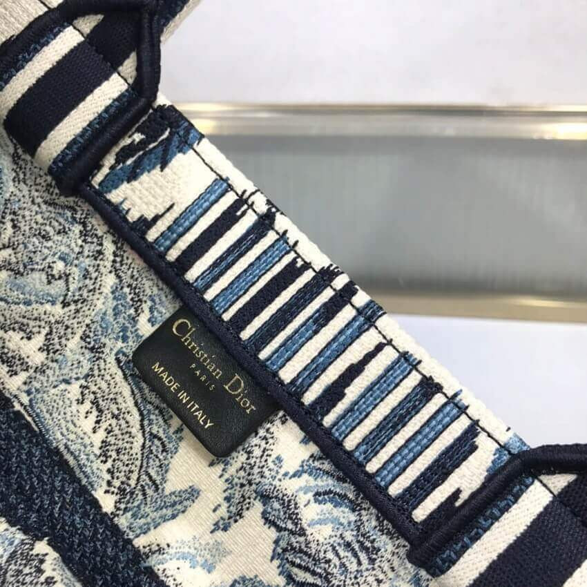 Dior Small Book Tote in Blue Palms Embroidery M1296