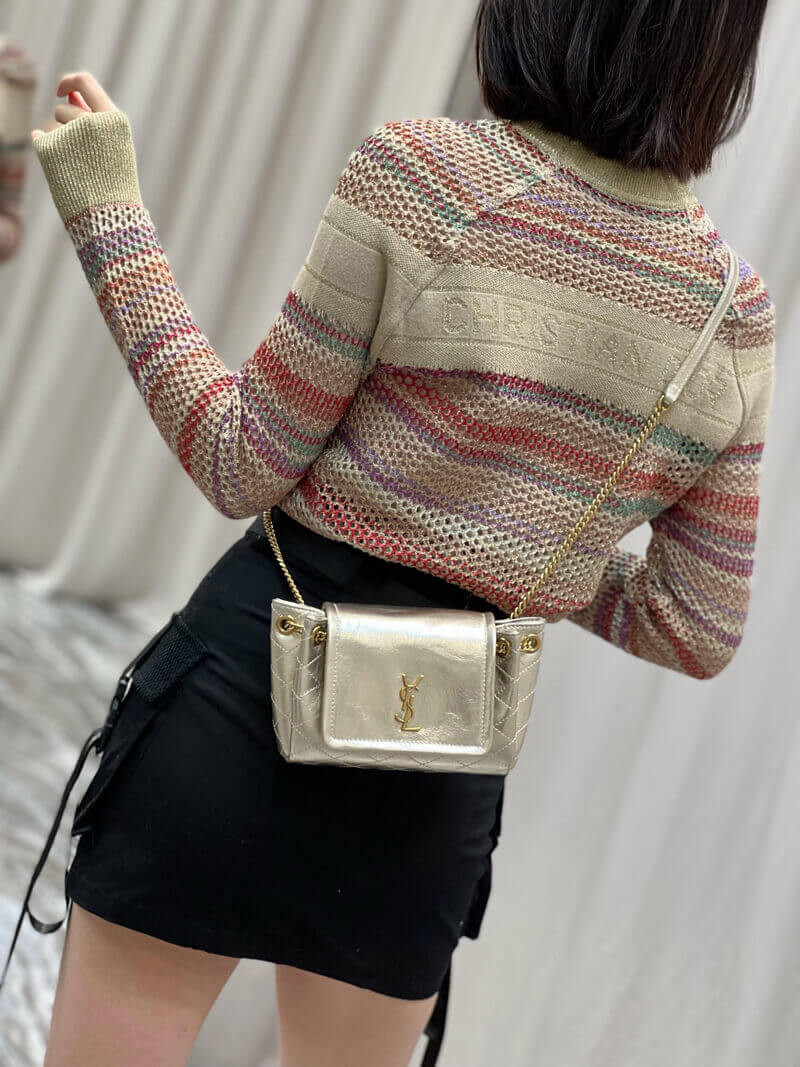 Saint Laurent Nolita Mini Leather Shoulder Bag 672738 Champagne Gold