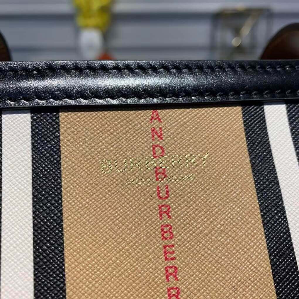Burberry Logo and Stripe E-canvas Portrait Tote Bag 80223771