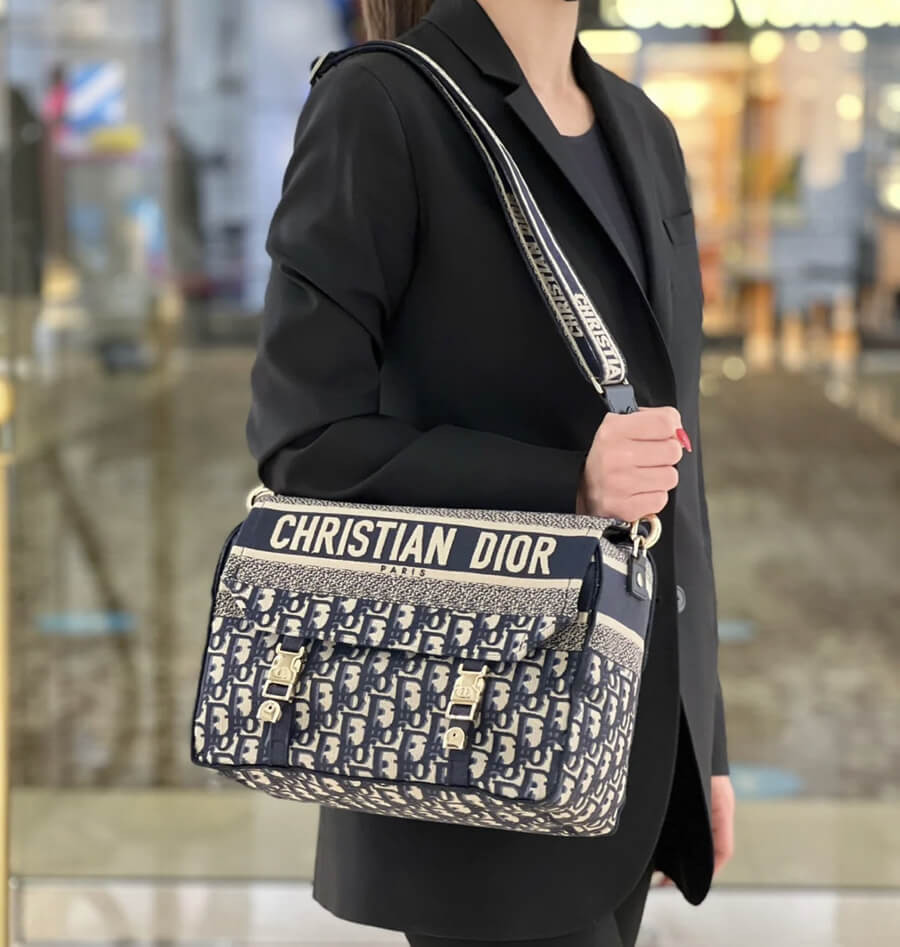 Christian Dior Medium DiorCamp Bag Blue Oblique Embroidery M1240