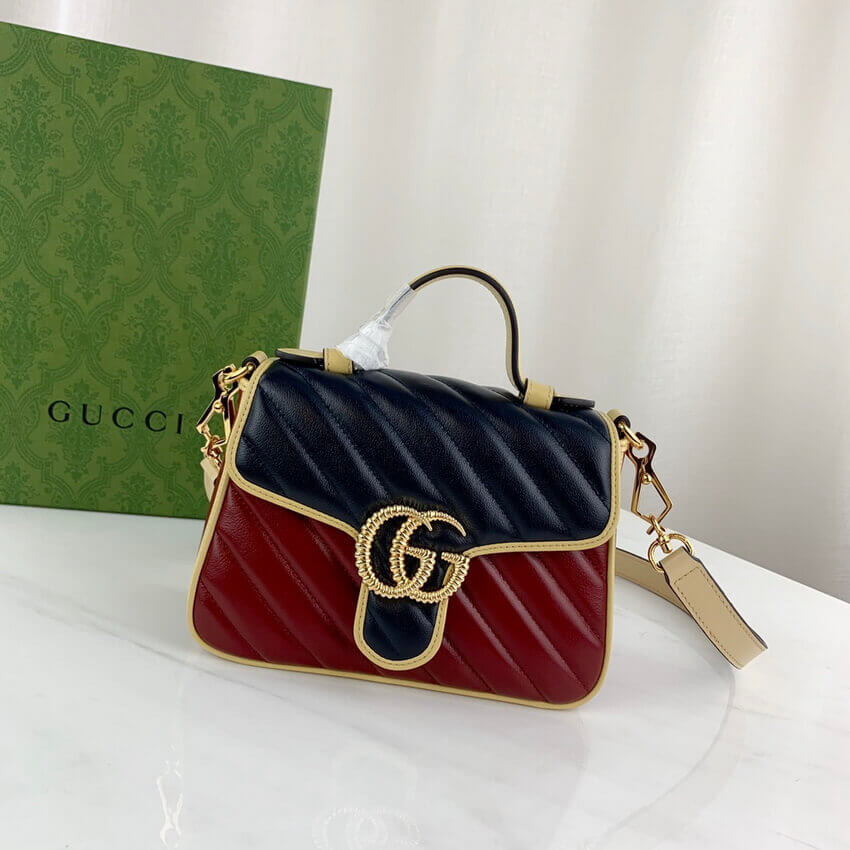 Gucci GG Marmont Mini Bag 583571 Blue and Red Leather
