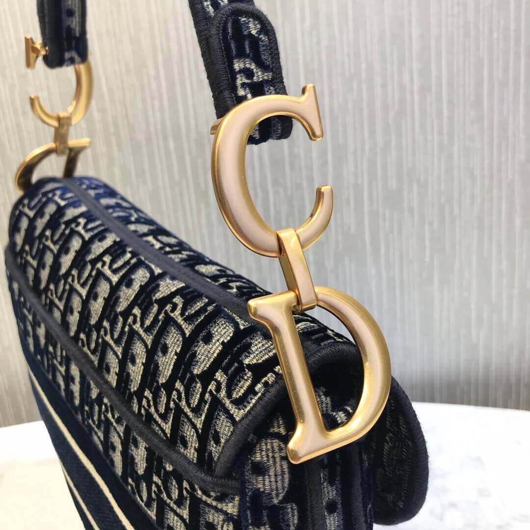 Dior Oblique Embroidered Velvet Saddle Bag M0446C