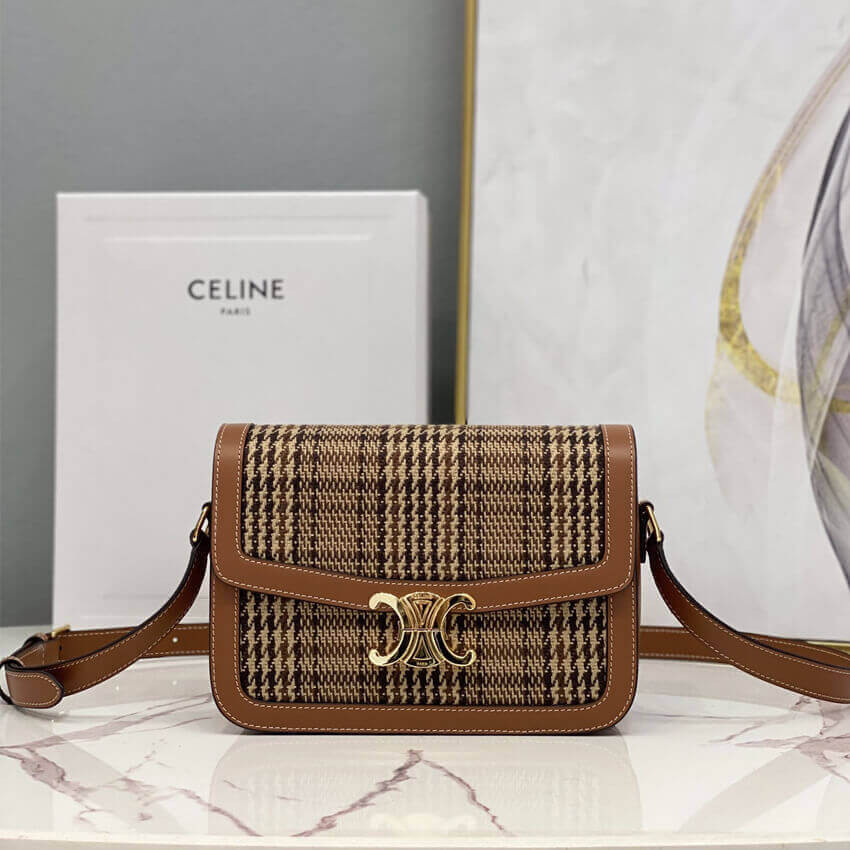 Celie Medium Triomphe Bag in Triomphe Textile and Calfskin 191242 Brown/Tan
