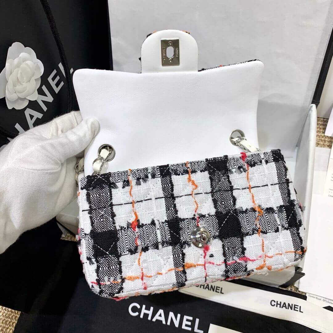 Chanel Tweed 20cm Classic Flap Bag A01116 White/Black