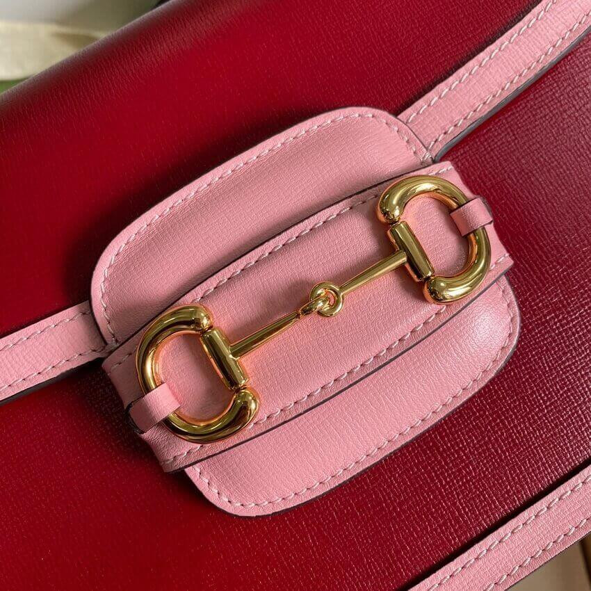 Gucci Horsebit 1955 Small Shoulder Bag 602204 Red and Pink Leather