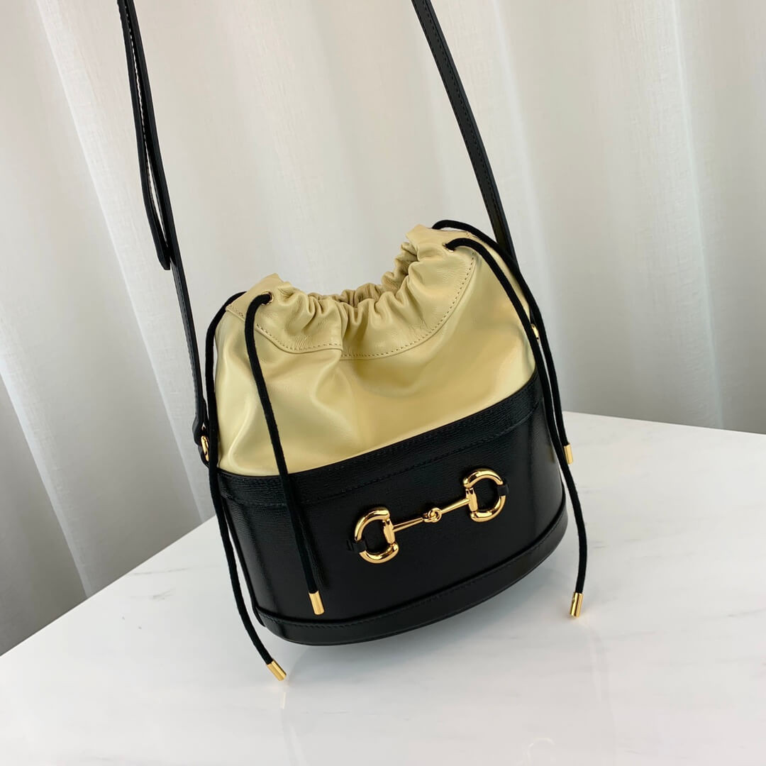 Gucci 1955 Horsebit Bucket Bag 602118 Black/Butter