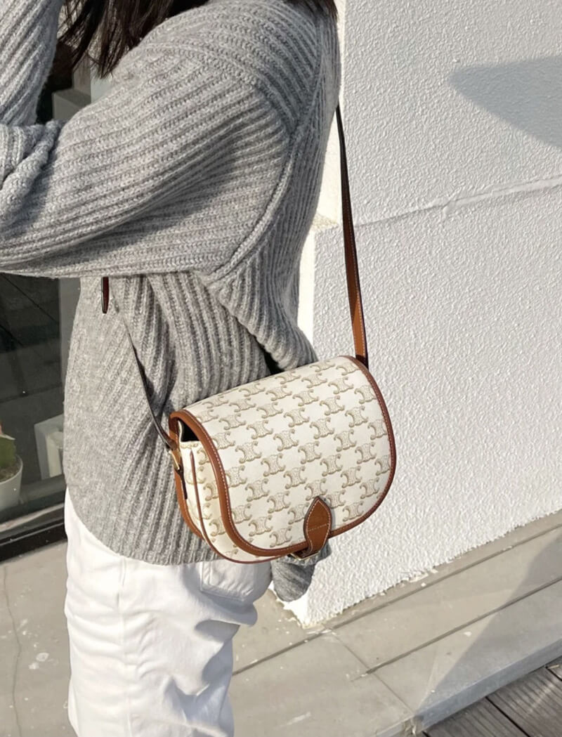 Celine Medium Folco Bag In Triomphe Canvas 191502 White