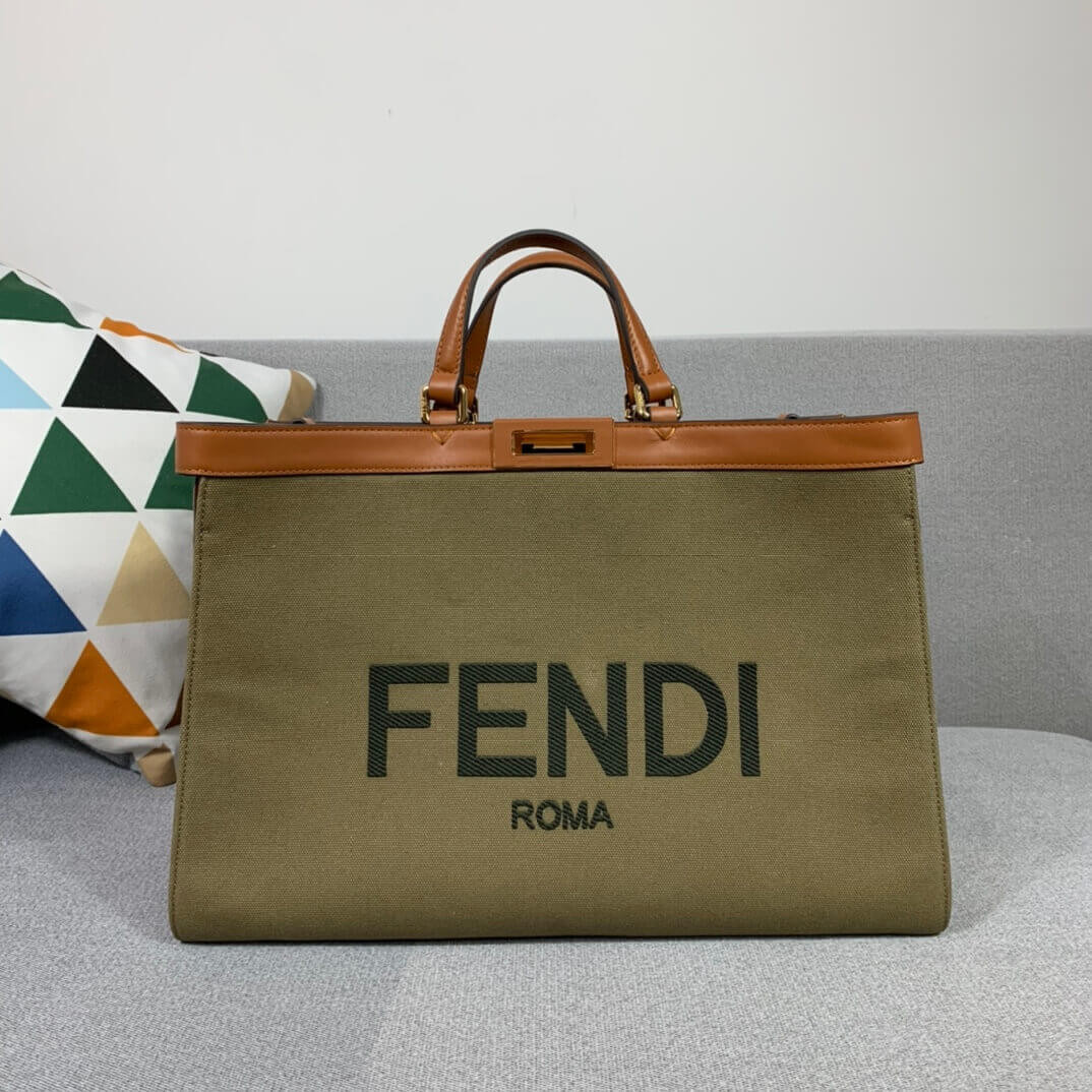 Fendi Peekaboo X Tote in Green Canvas 8BH374