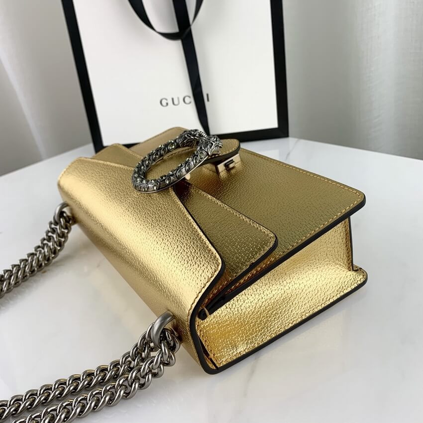 Gucci Dionysus Small Shoulder Bag in Gold Lame Leather 499623