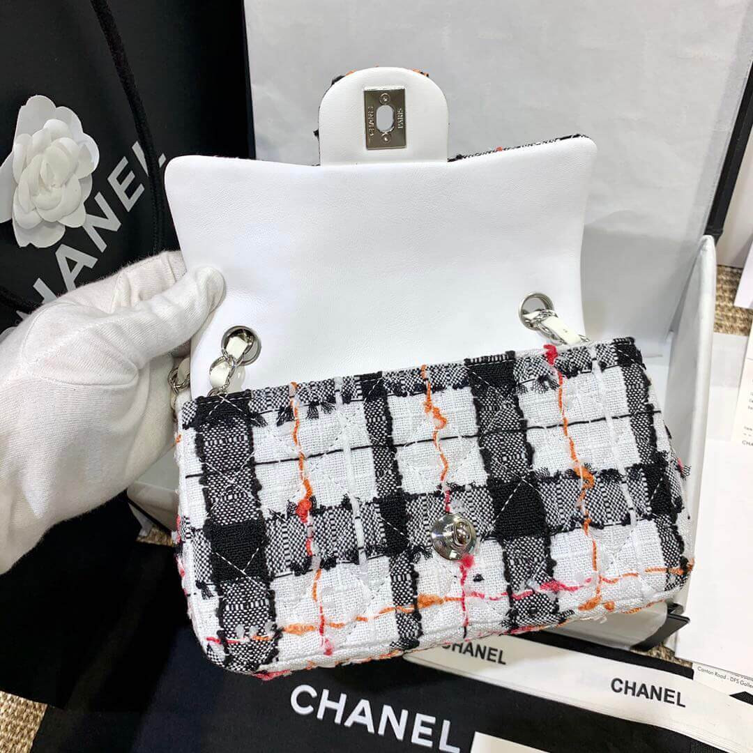 Chanel Tweed 20cm Classic Flap Bag A01116 White/Black
