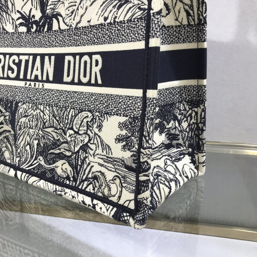 Dior Small Book Tote Blue Toile de Jouy Palms Embroidery M1296
