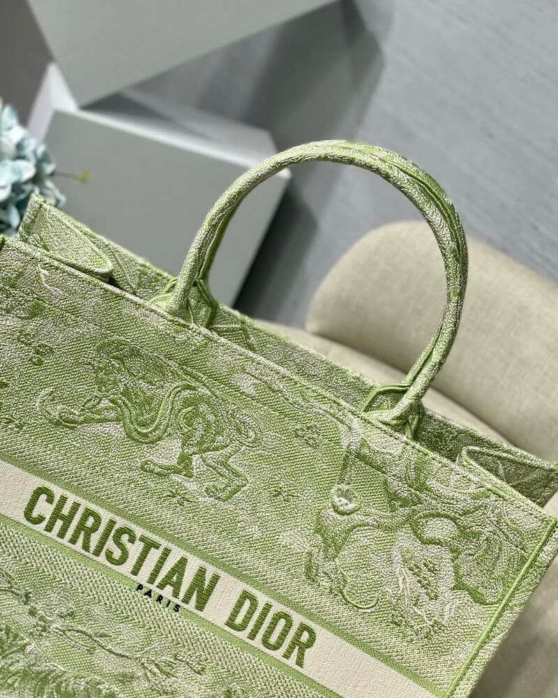 Dior Book Tote Lime Toile de Jouy Reverse Embroidery M1286