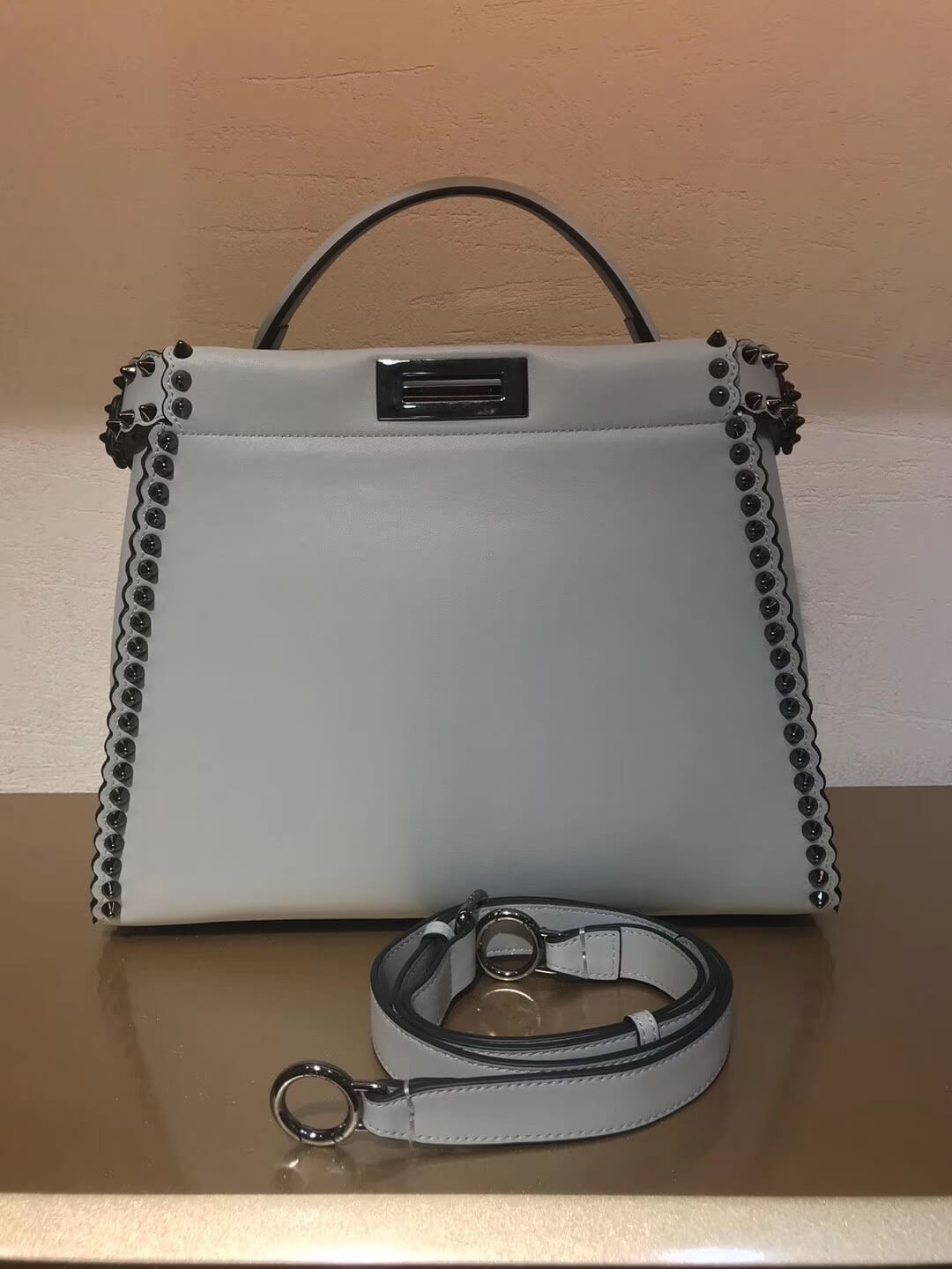 Fendi Peekaboo Medium with Metal-Plated Micro Studs 8BN290