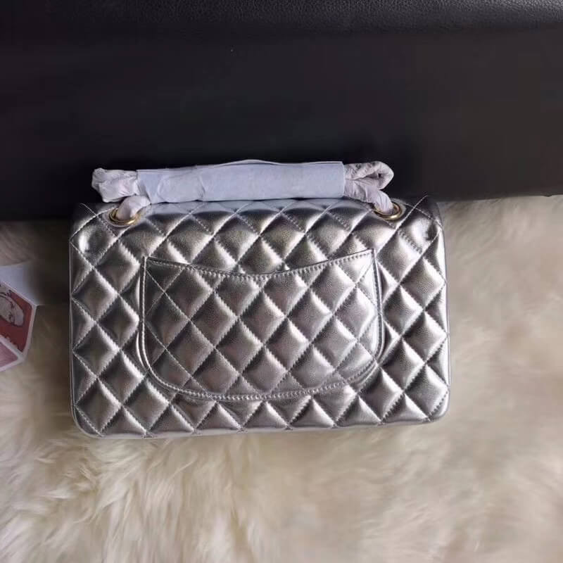 Chanel 1112 Silver Medium Size 2.55 Lambskin Leather Flap Bag