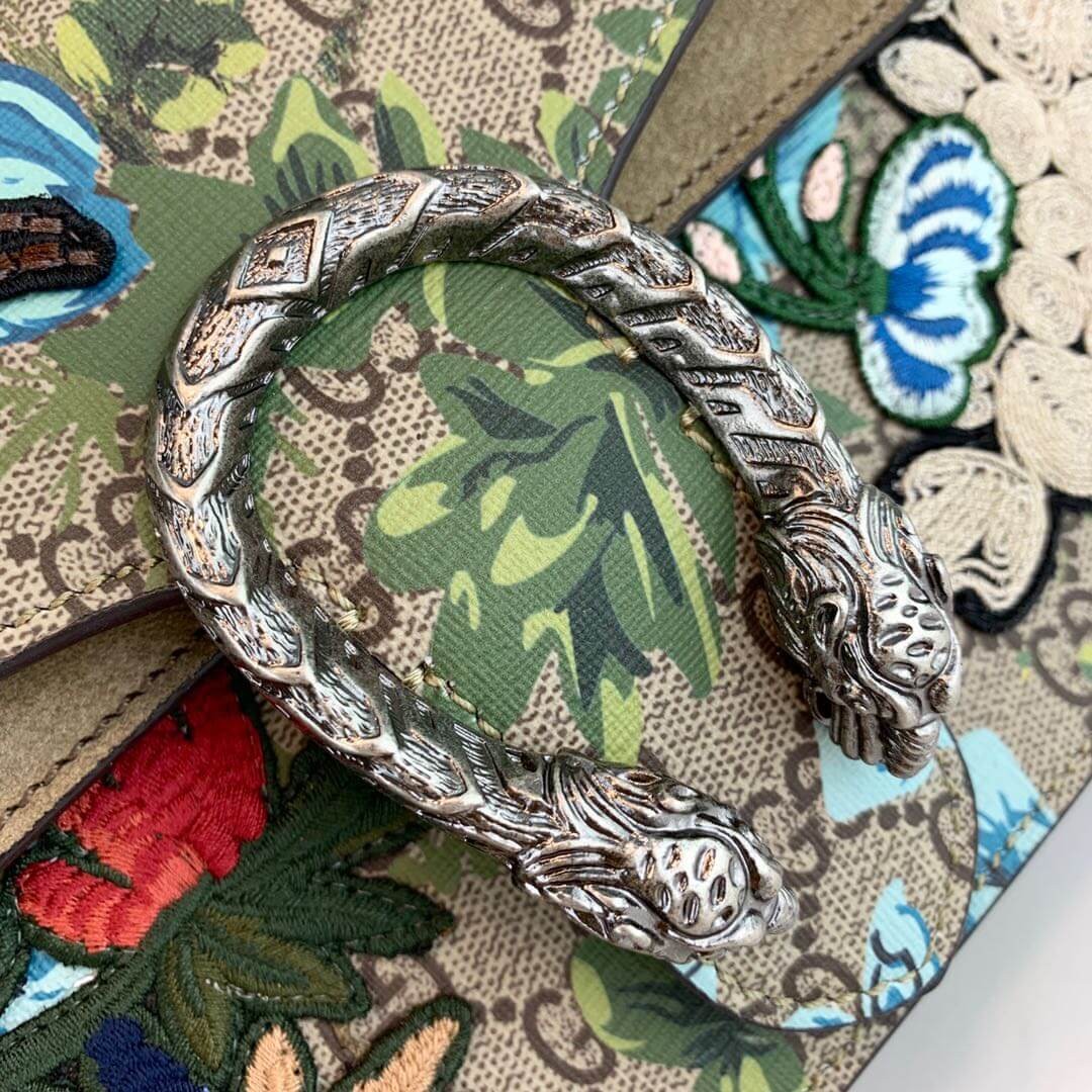 Gucci Embroidered Bee And Flower Shoulder Bag 400249 Khaki