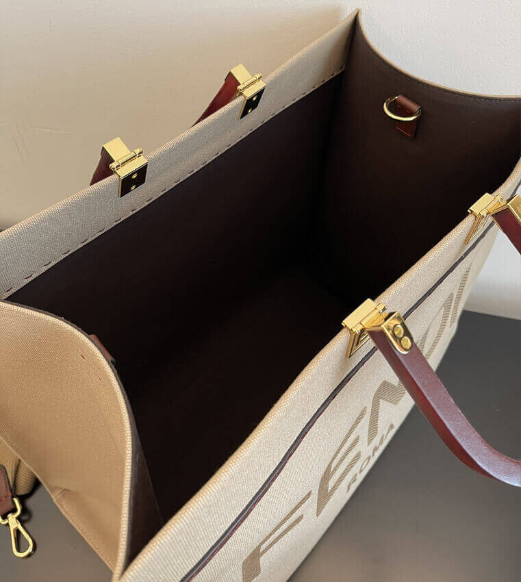 Fendi Medium Sunshine Tote Bag in Beige Canvas 8BH386