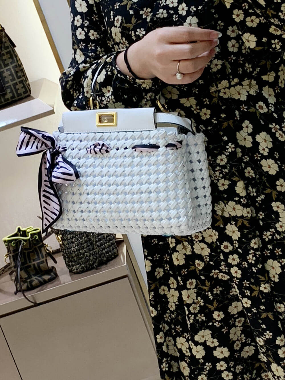 Fendi Peekaboo Iconic Mini Leather Interlace Bag 8BN244