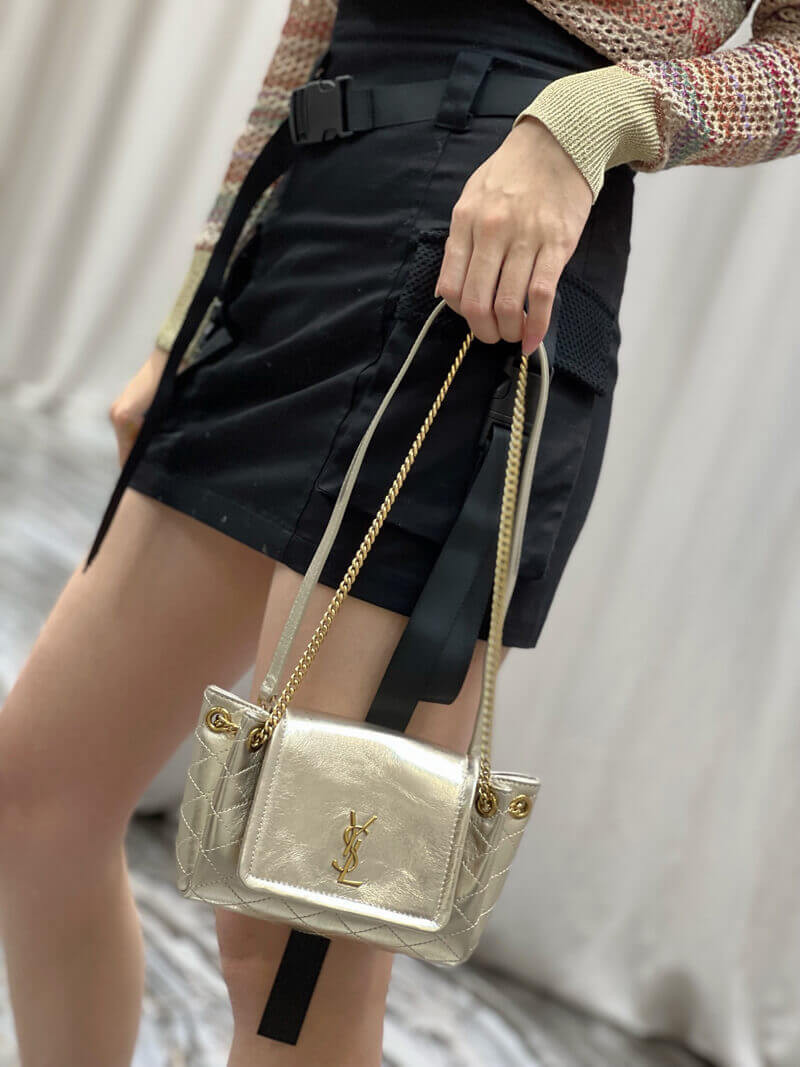Saint Laurent Nolita Mini Leather Shoulder Bag 672738 Champagne Gold