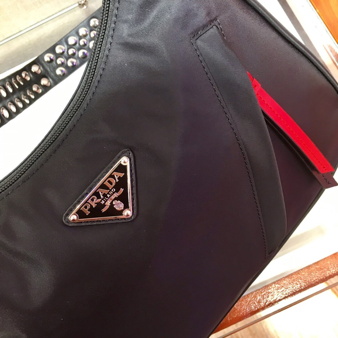 Prada Nylon Hobo Bag With Leather And Studs 1BC087