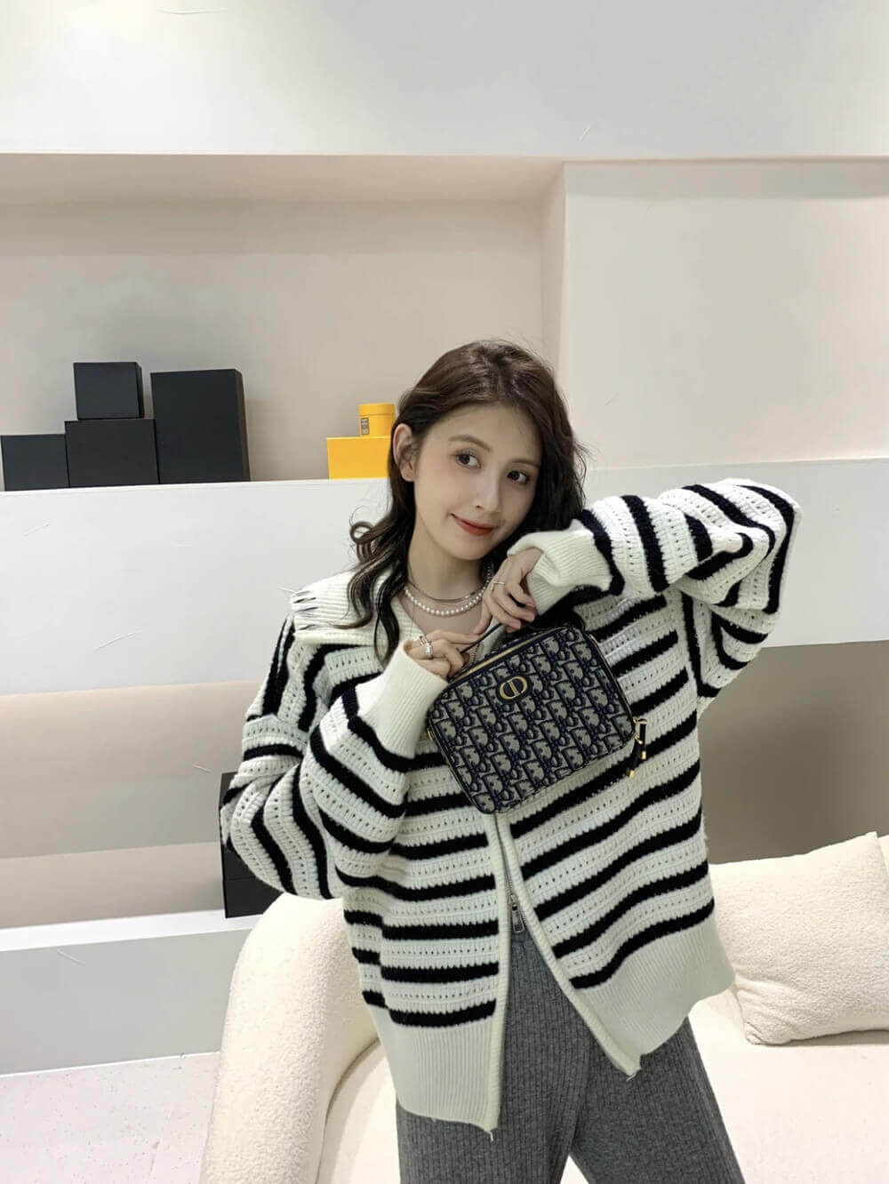 Christian Dior 30 Montaigne Box Bag Blue Oblique Jacquard S2141