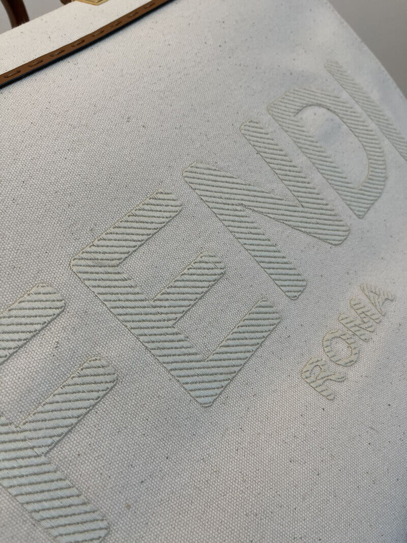 Fendi Large Sunshine Tote Bag in Cream Canvas 8BH372