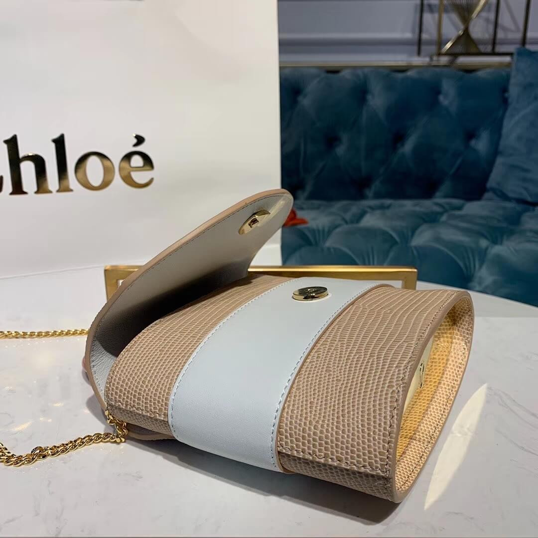 Chloe Small Aby Lock Chain Bag Embossed Lizard Effect S1220 Apricot/White