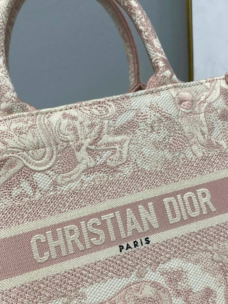 Christian Dior Small Book Tote Bag 26cm Toile De Jouy Reverse Embroidery Pink