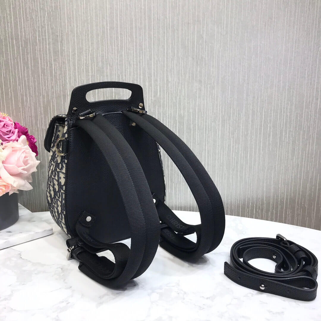 Christian Dior Mini Saddle Backpack Navy Blue Dior Oblique Jacquard 1AD086